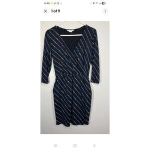 Boden Dress Womens 4R Blue Cressida Faux Wrap Sheath Polka Dot Pockets Stretch